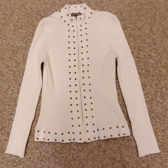 Kenar White Studded & Zippered Sweater NWT Lg - Picture 2 of 3